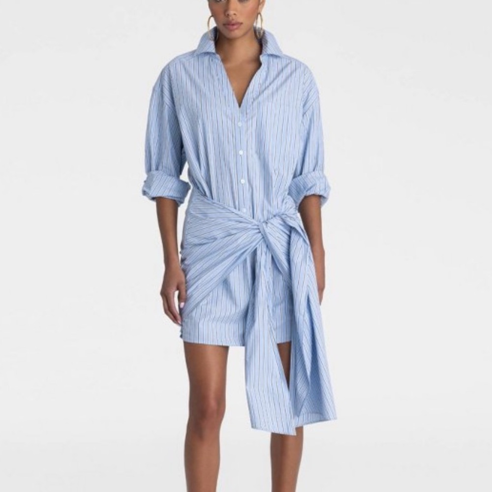 KBB by KAHLANA Women's Long Sleeve 'The Tie Waist Shirtdress'- Light Blue Stripe - Picture 8 of 8